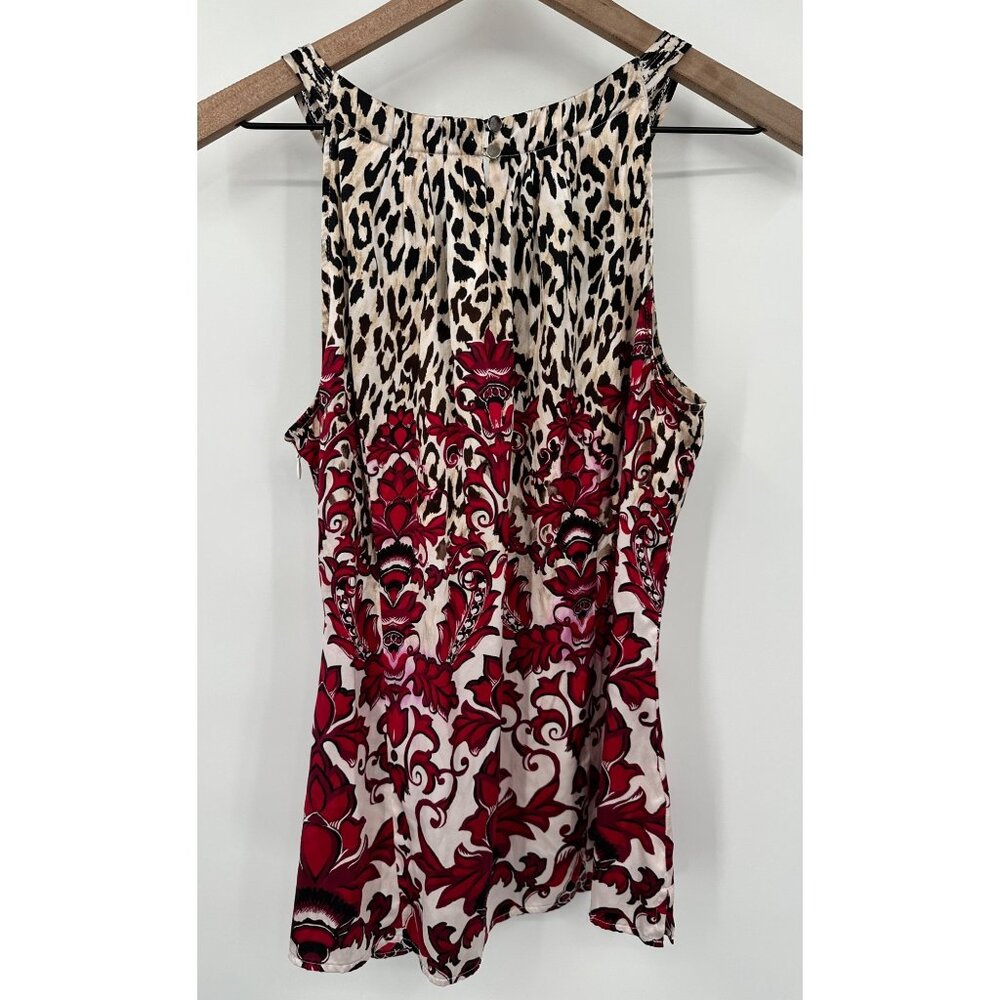White House Black Market Silk Blouse Women 8 Halter Leopard Damask Ivory Pink - Picture 4 of 8